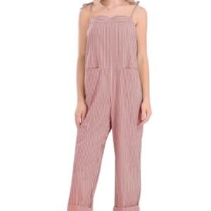 Utcoco seasuker stripe bibs jumpsuit romper Baggy cropped Adjustable Overalls XS